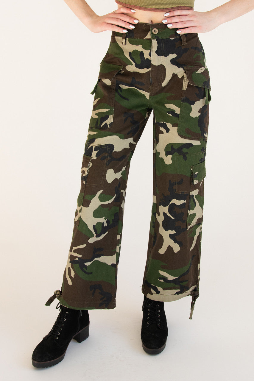 Drawstring Camo Cargo Pants