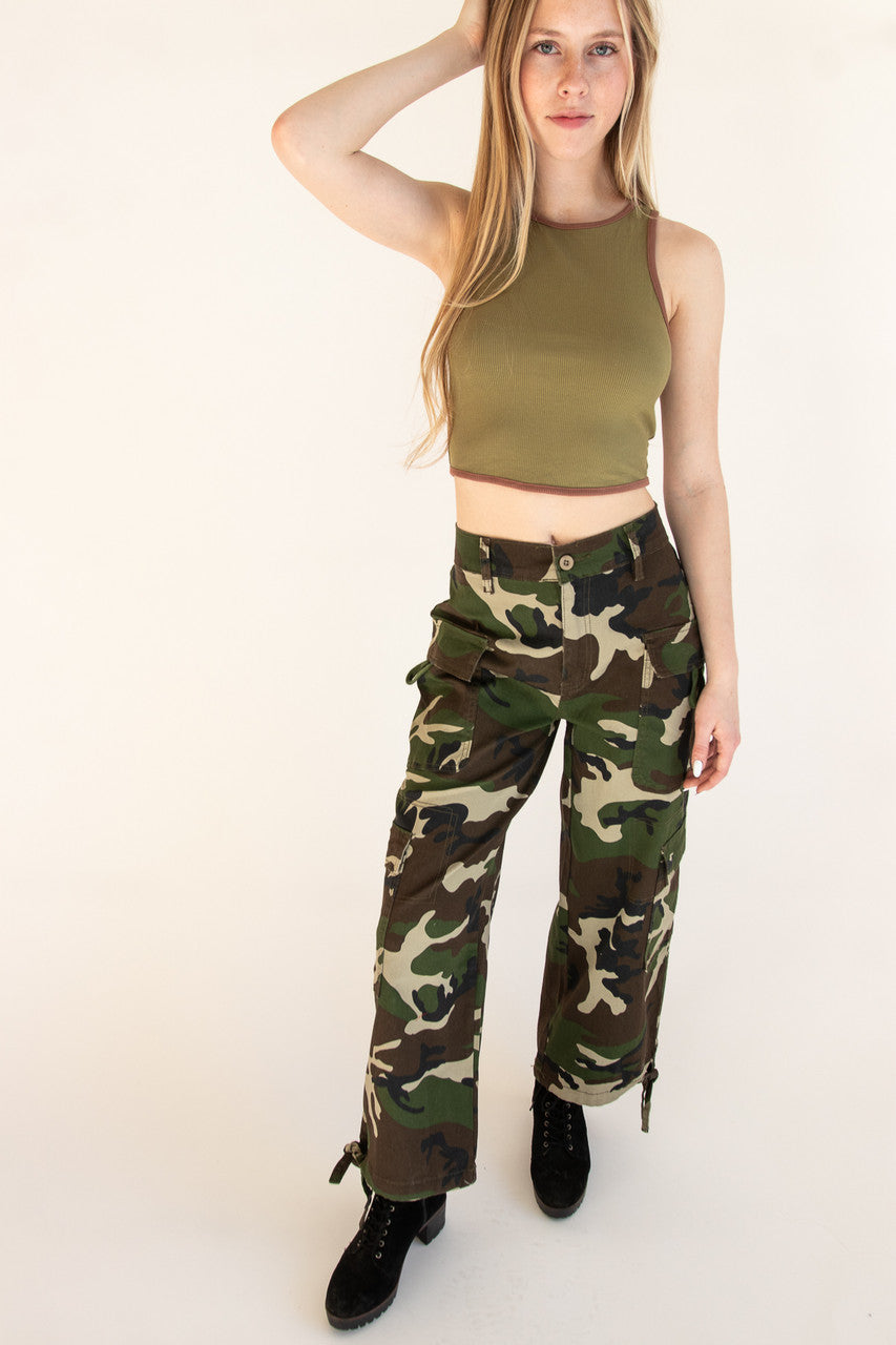 Drawstring Camo Cargo Pants