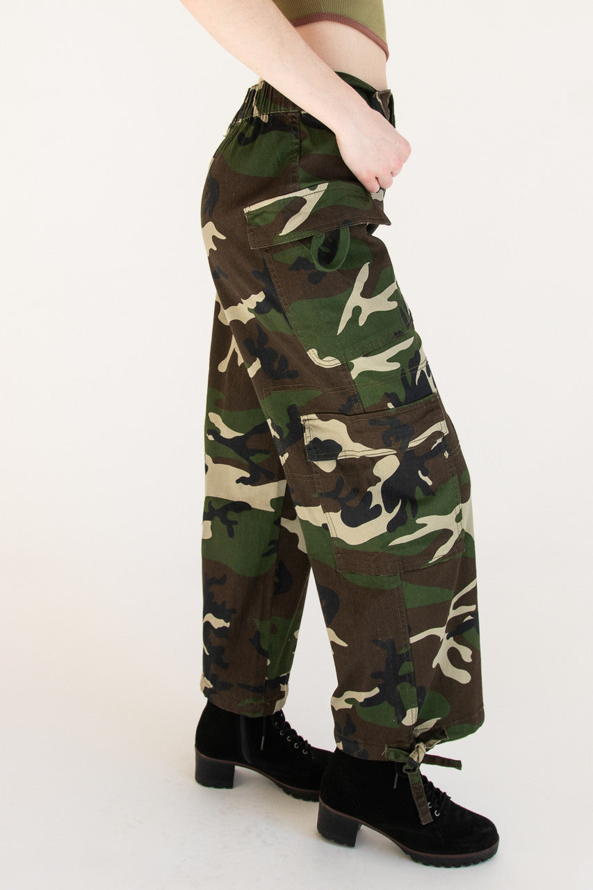 Drawstring Camo Cargo Pants
