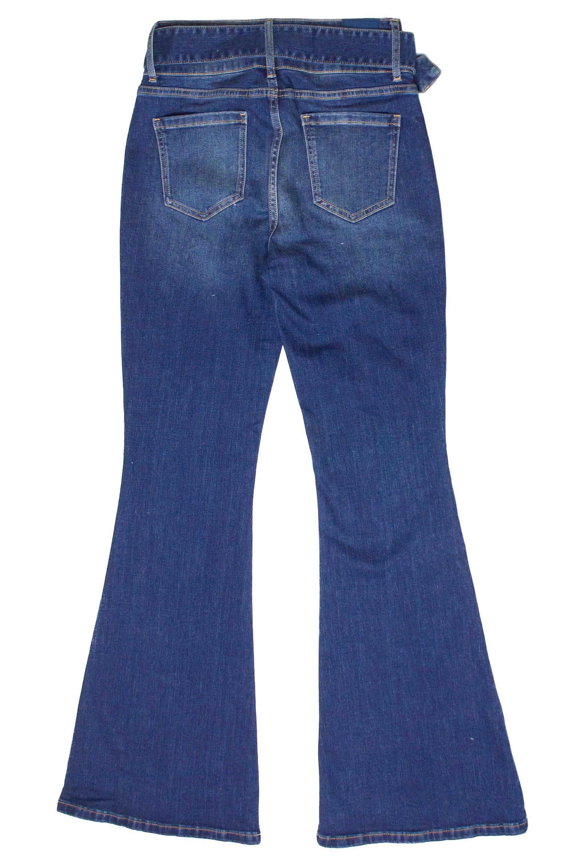 High Rise Belted Flare Jeans - Blue