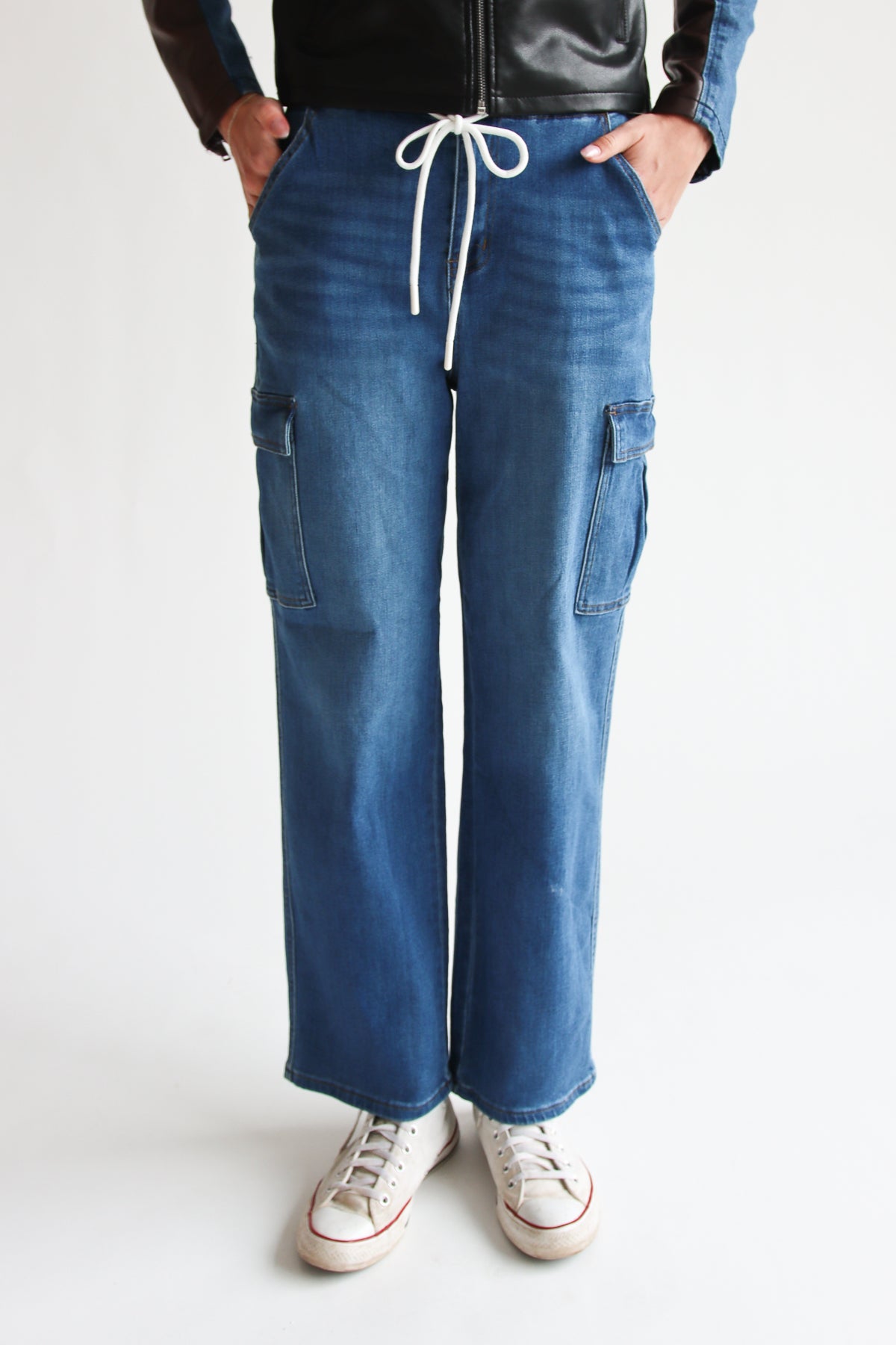 Denim Drawstring Cargo Pants