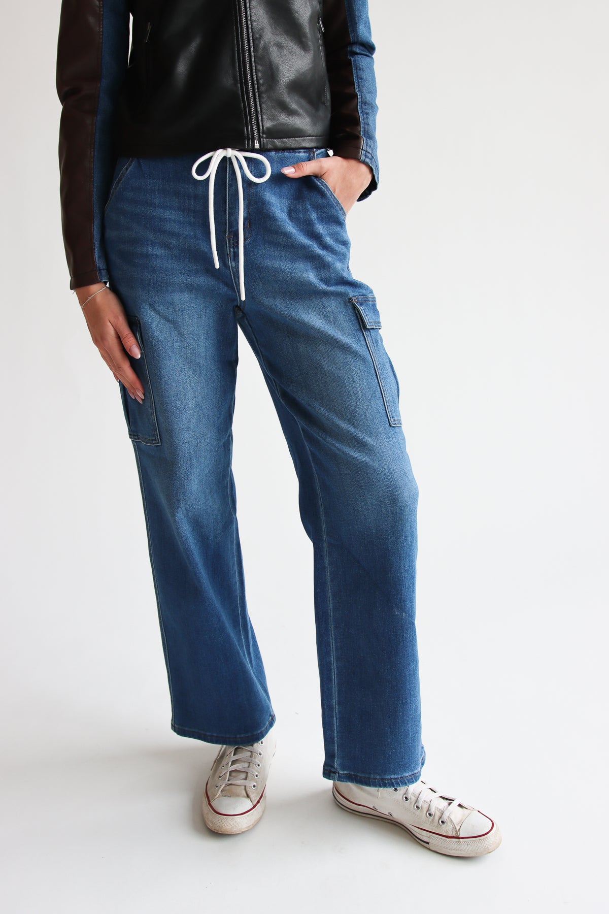 Denim Drawstring Cargo Pants