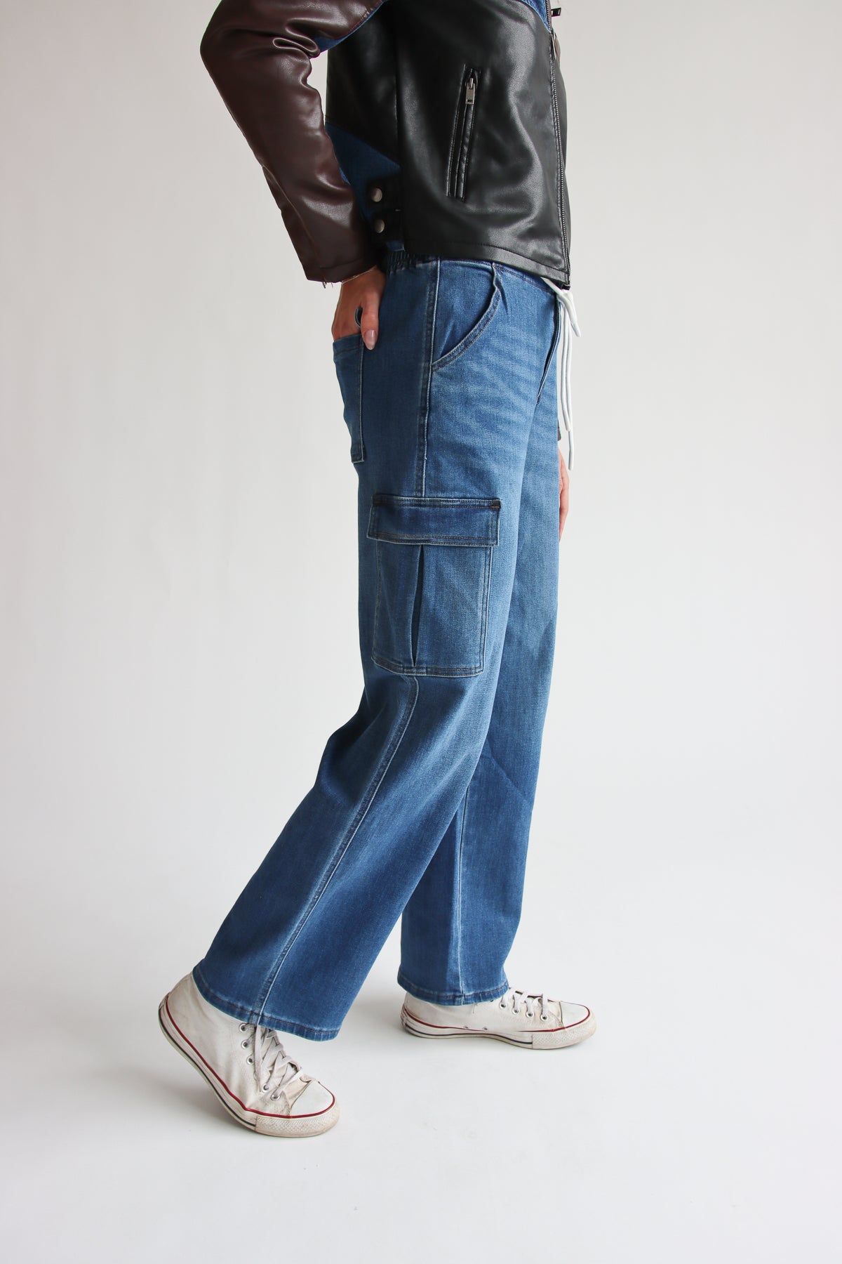 Denim Drawstring Cargo Pants