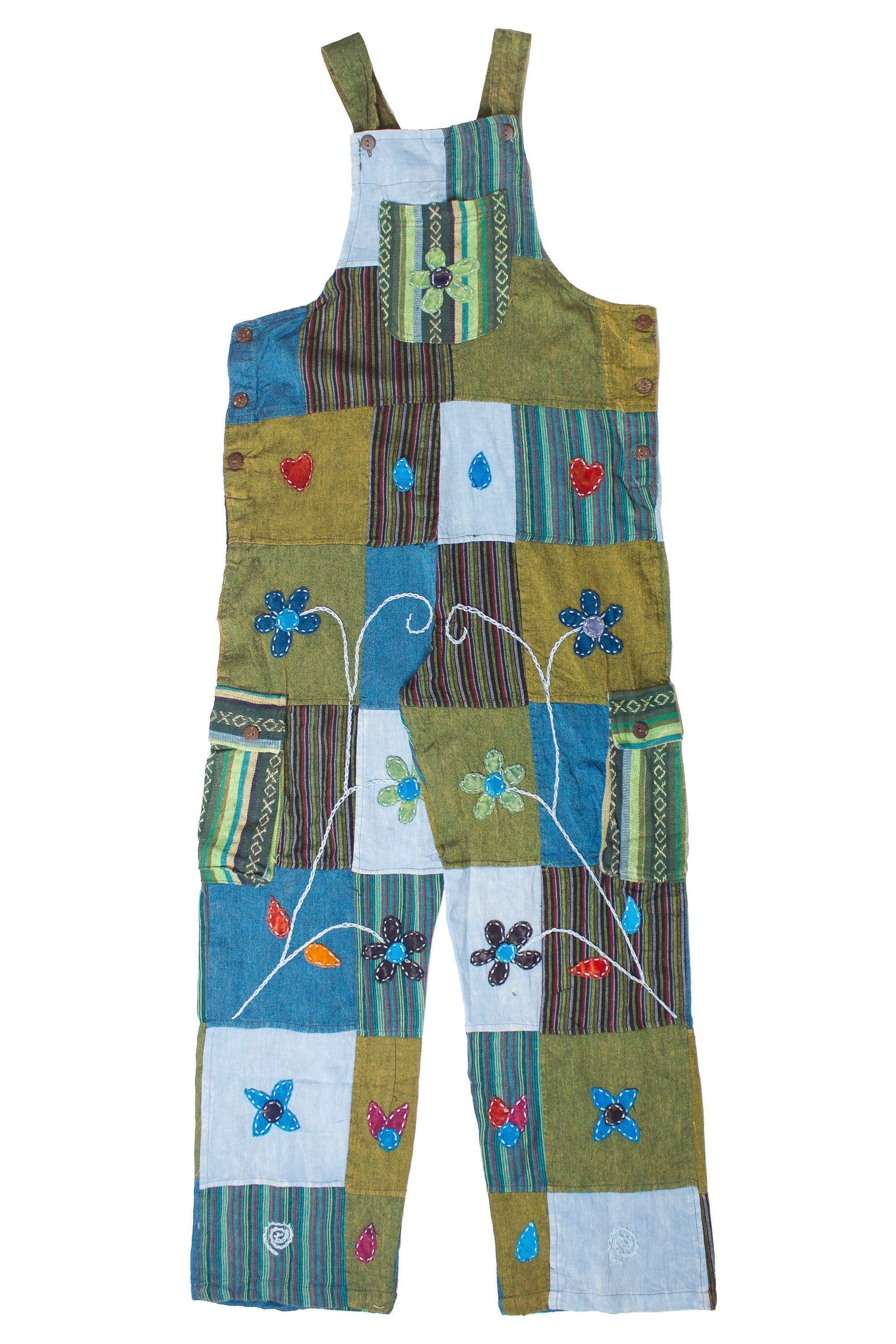 Floral Embroidered Patchwork Overalls