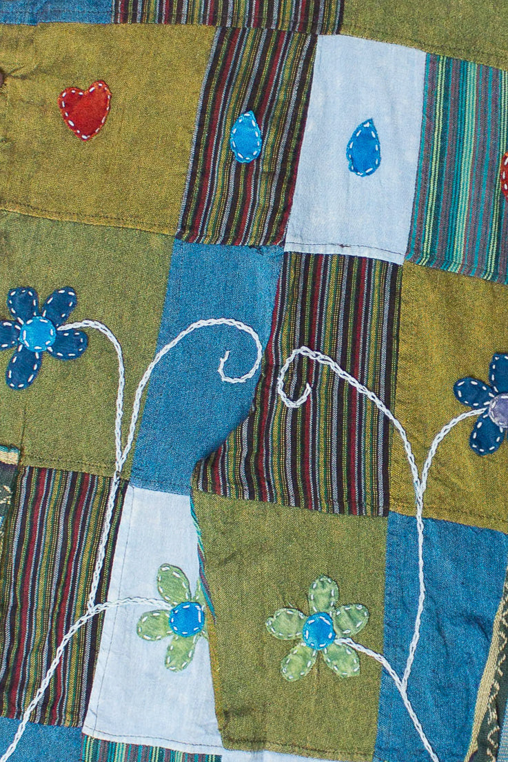 Floral Embroidered Patchwork Overalls