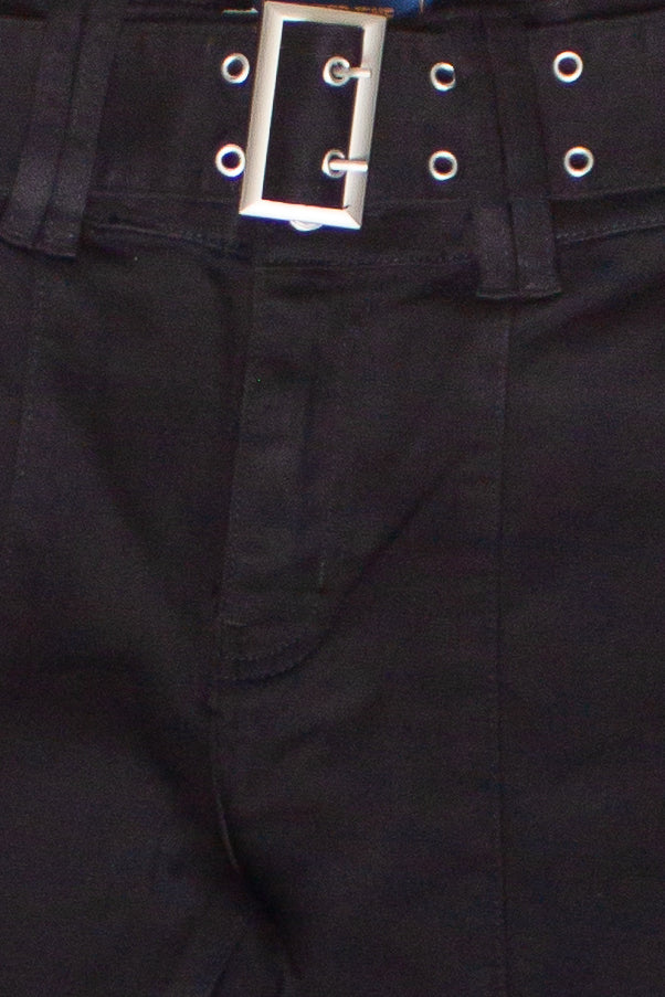 High Rise Belted Flare Jeans - Black