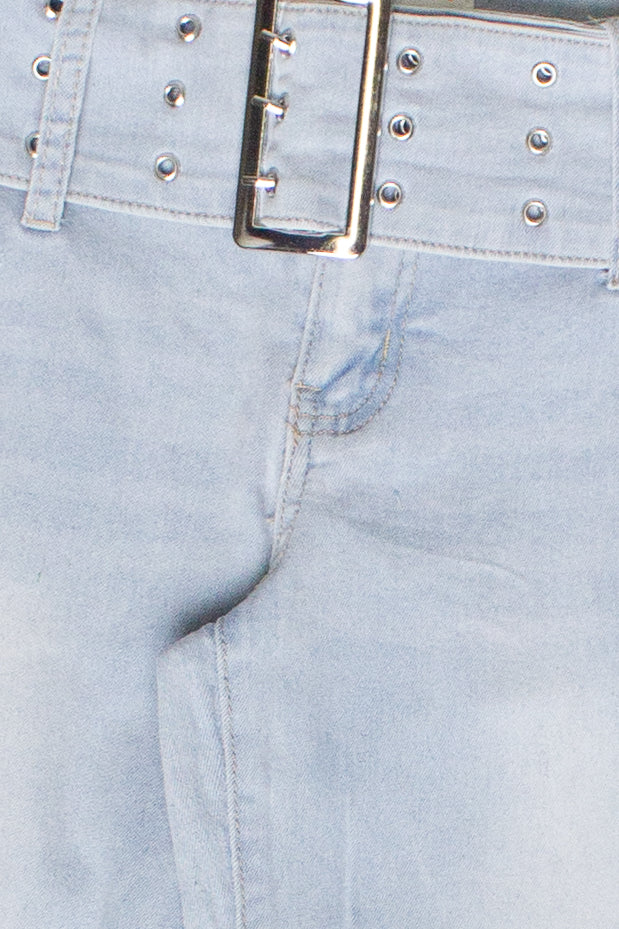 Low Rise Bootcut Belted Jeans - Light