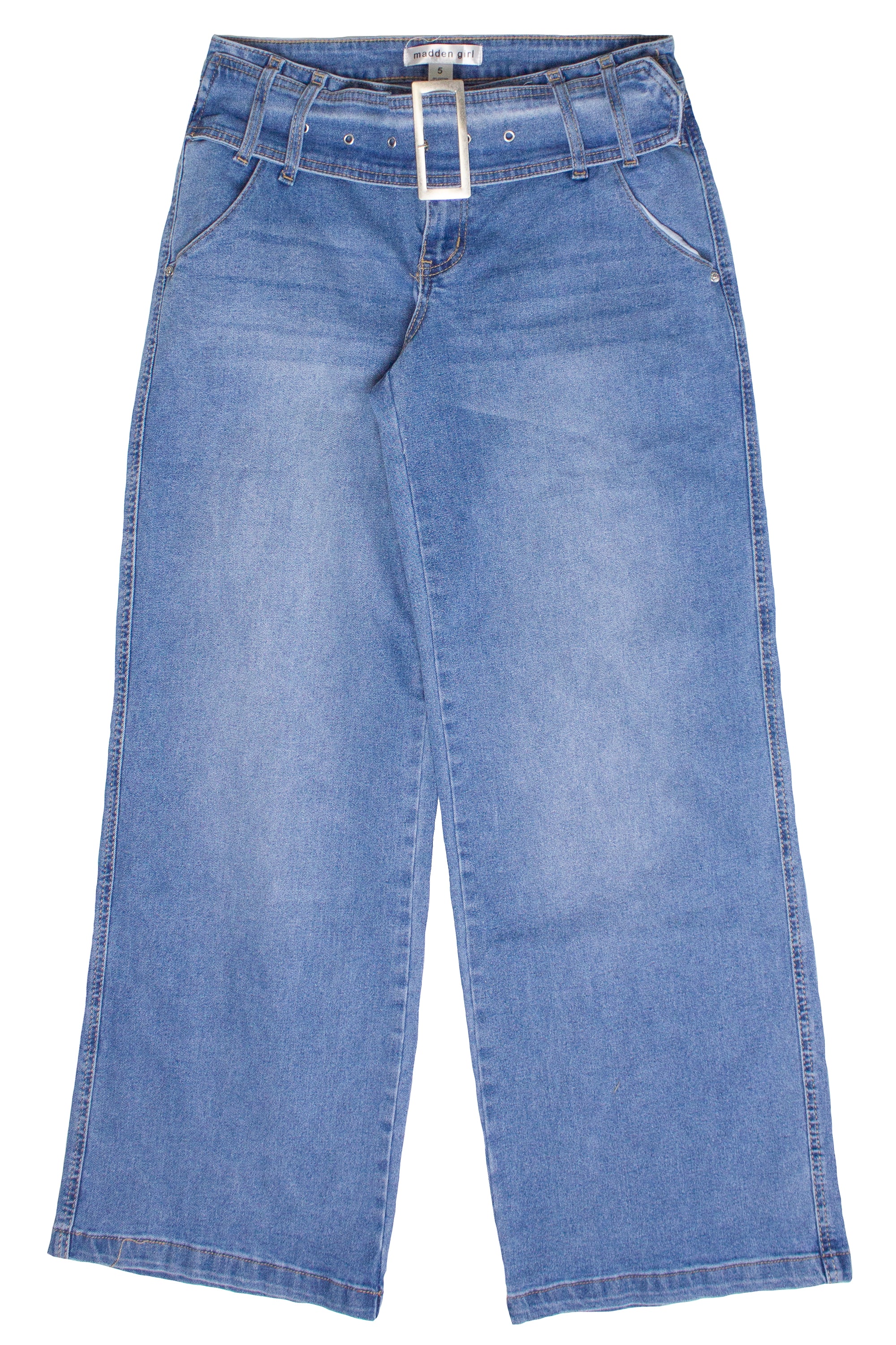 Belted Wide Leg Jeans - Medium Wash