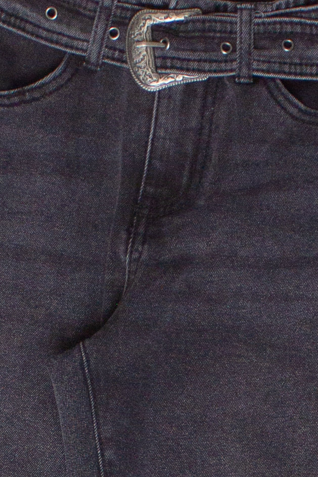 Western Belted Flare Jeans - Black