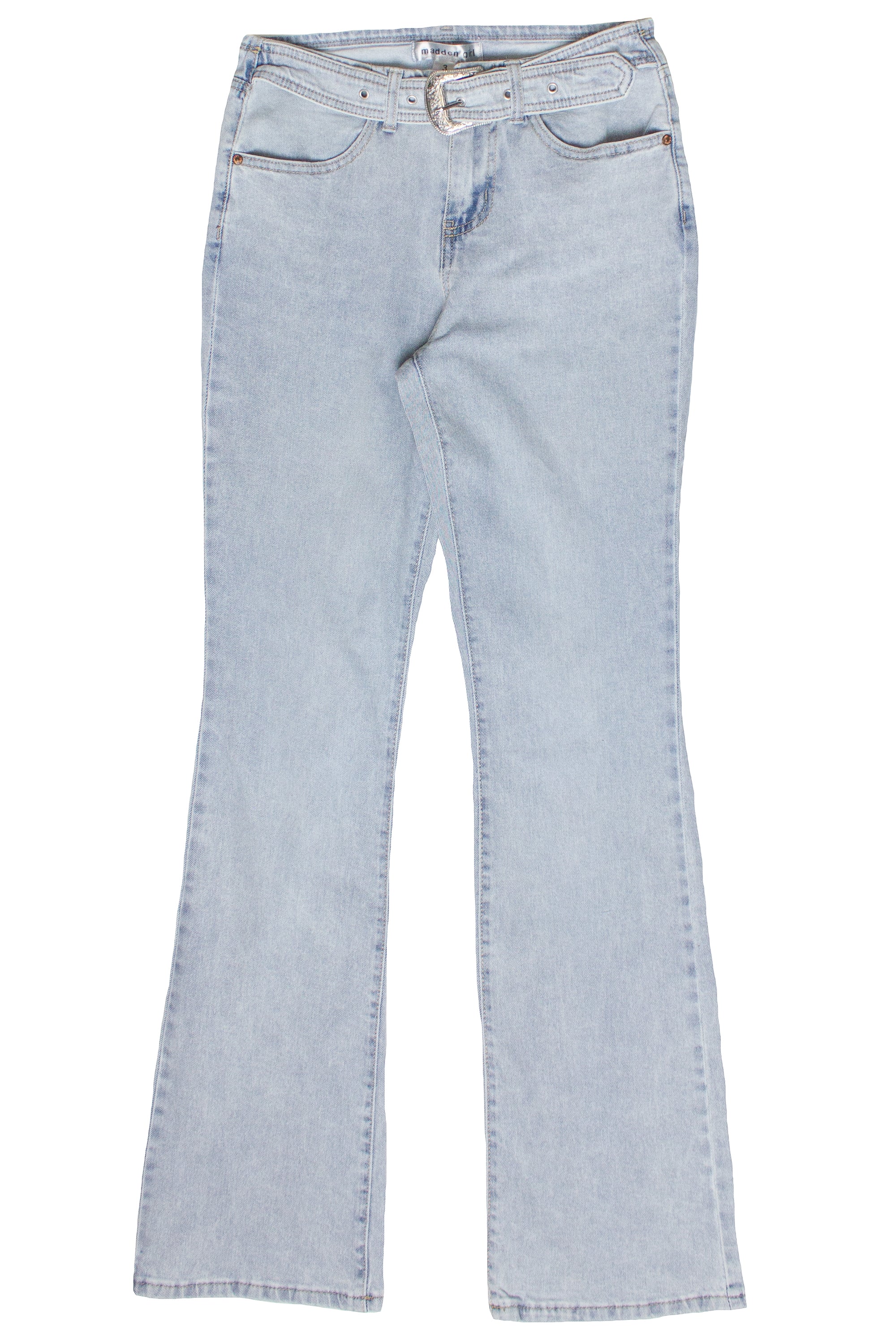 Western Belted Flare Jeans - Light Wash