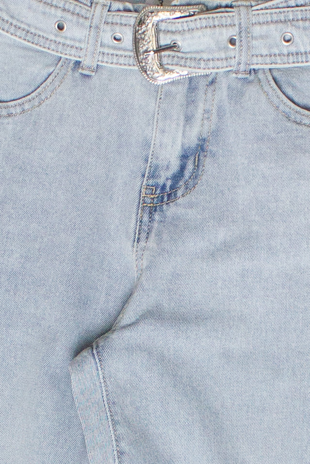 Western Belted Flare Jeans - Light Wash