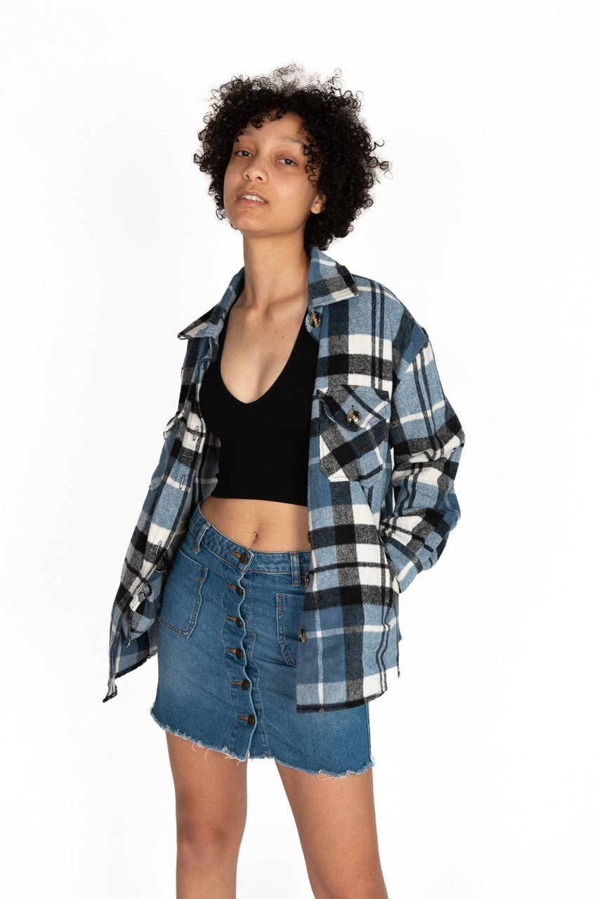 Black & Blue Plaid Oversized Shacket