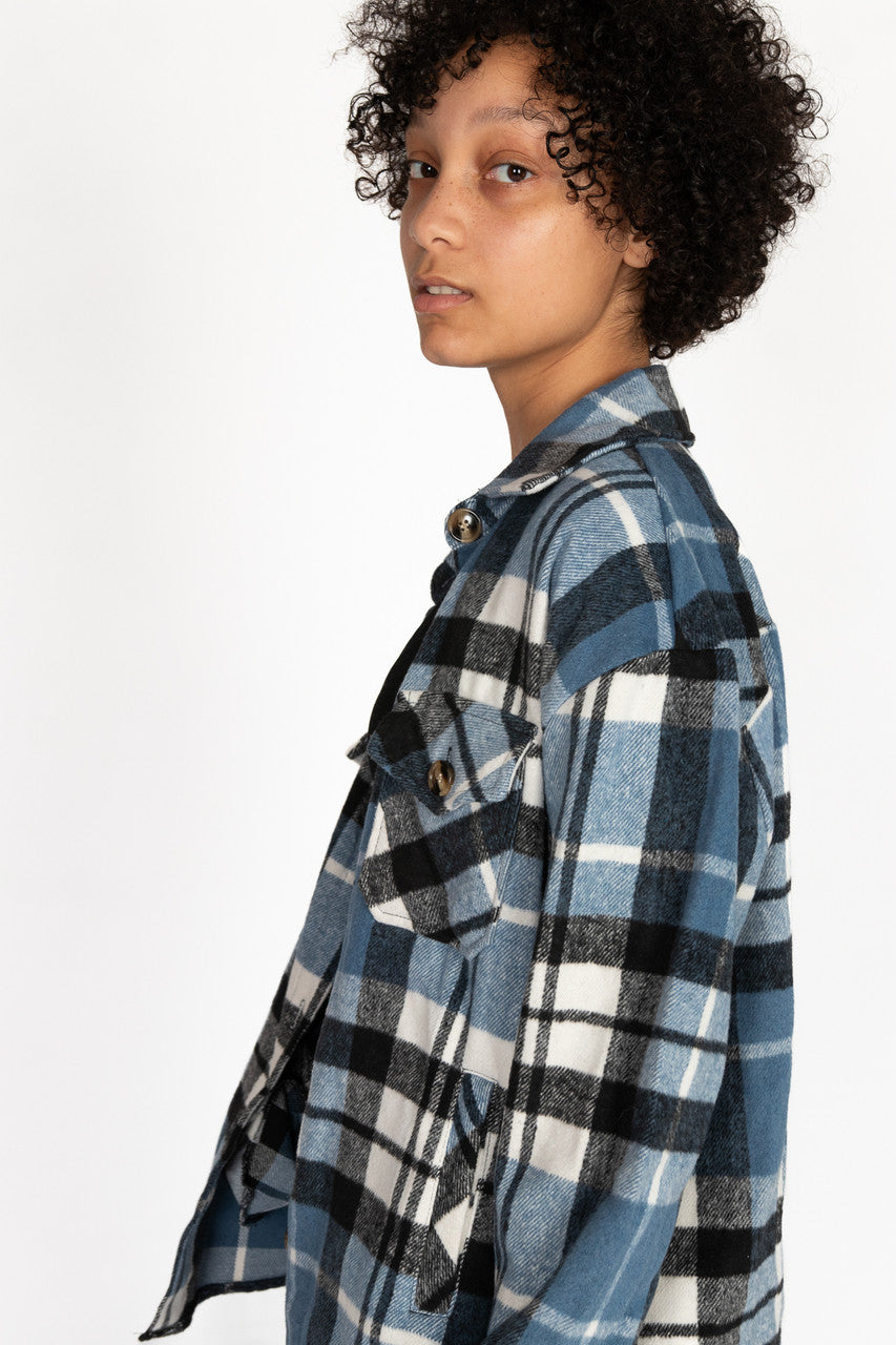 Black & Blue Plaid Oversized Shacket