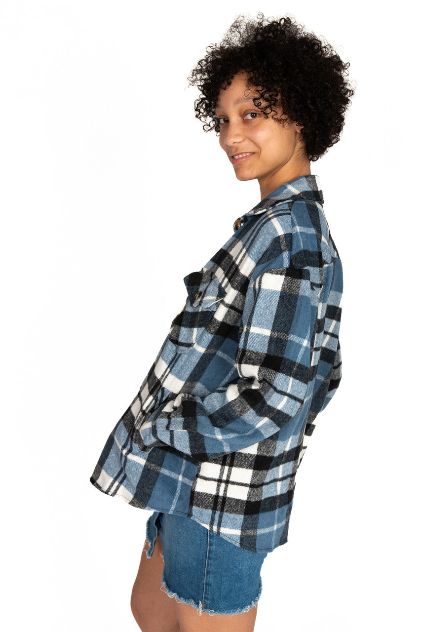 Black & Blue Plaid Oversized Shacket