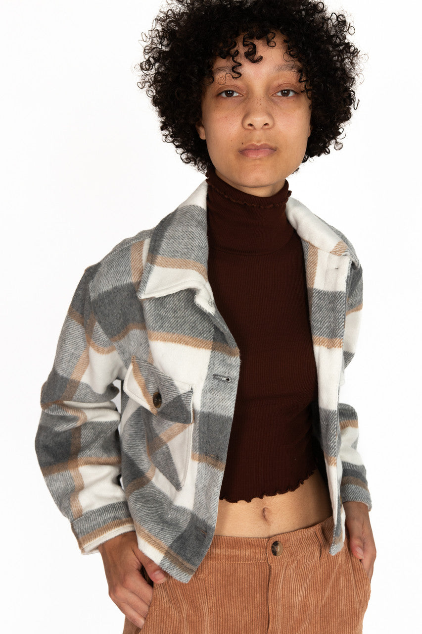 Greige Brushed Plaid Shacket