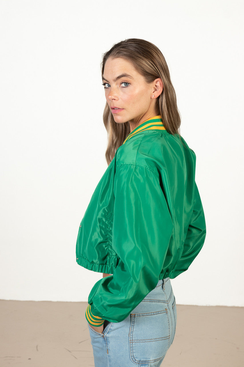 Green Silk Varsity Jacket