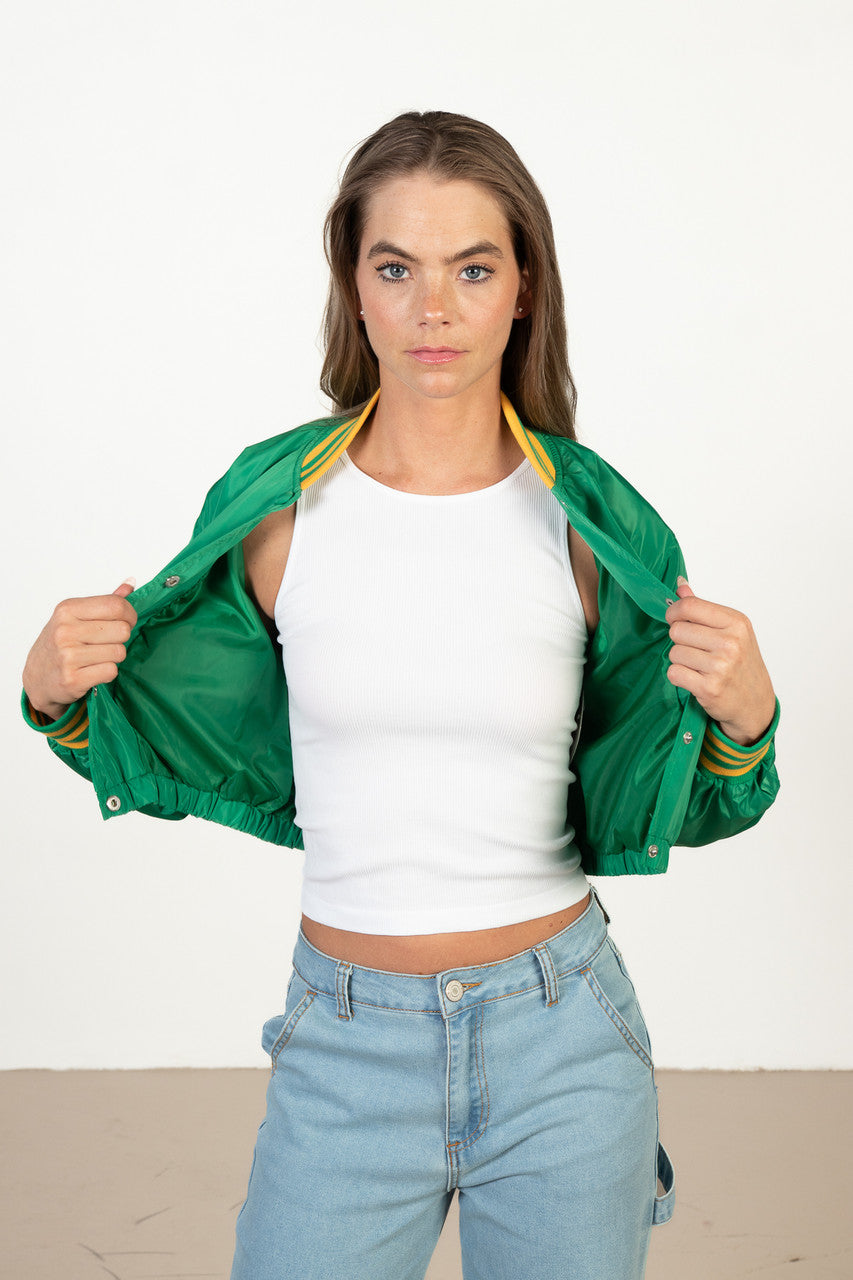 Green Silk Varsity Jacket