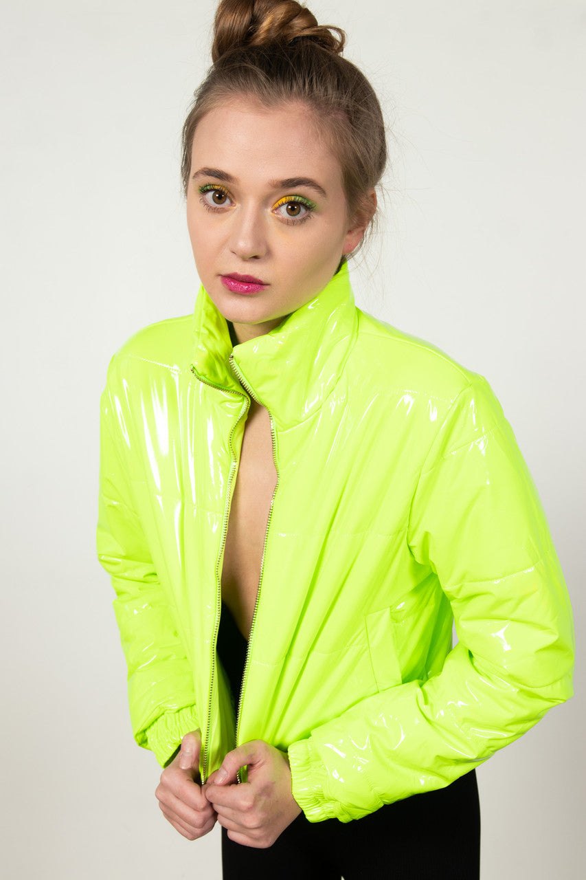 Neon Lime Crop Puffer Jacket