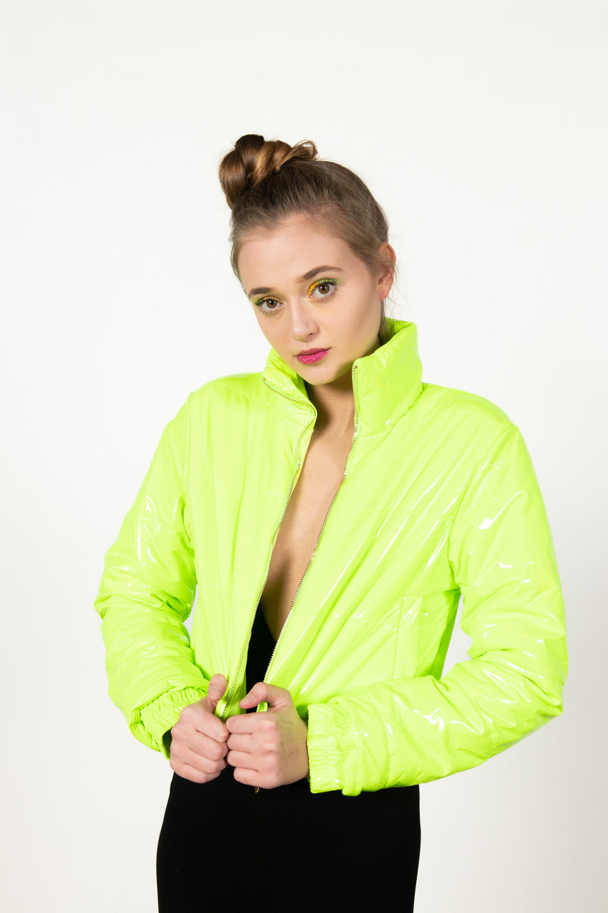 Neon Lime Crop Puffer Jacket