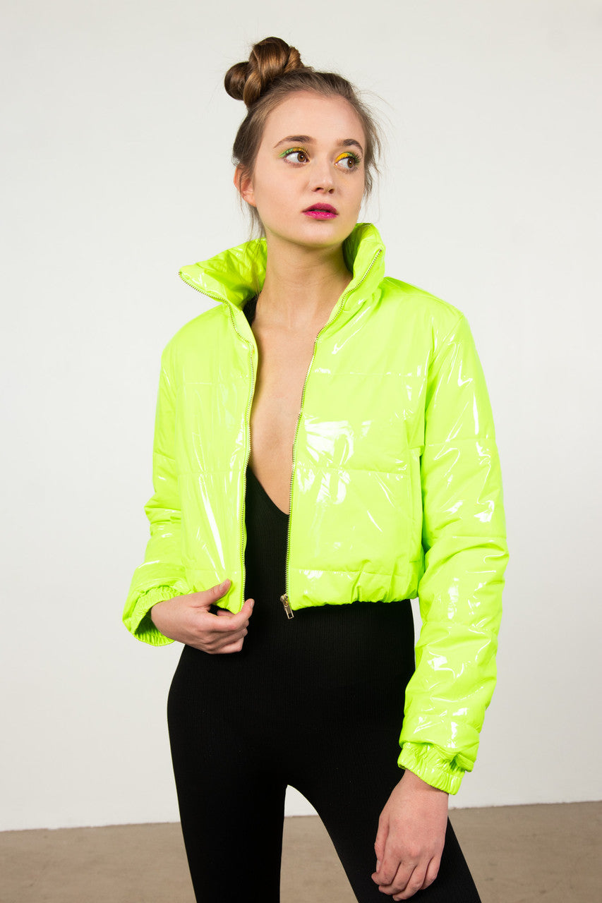 Neon Lime Crop Puffer Jacket