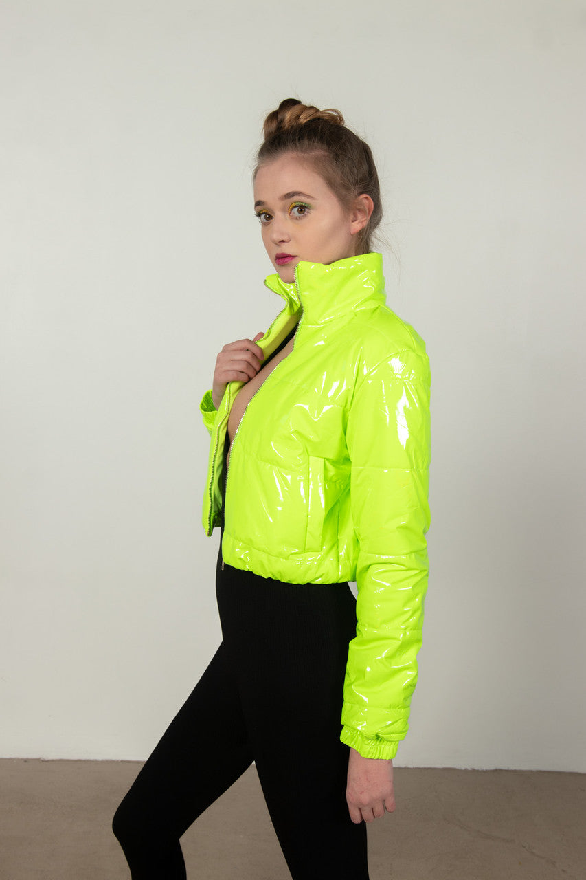 Neon Lime Crop Puffer Jacket