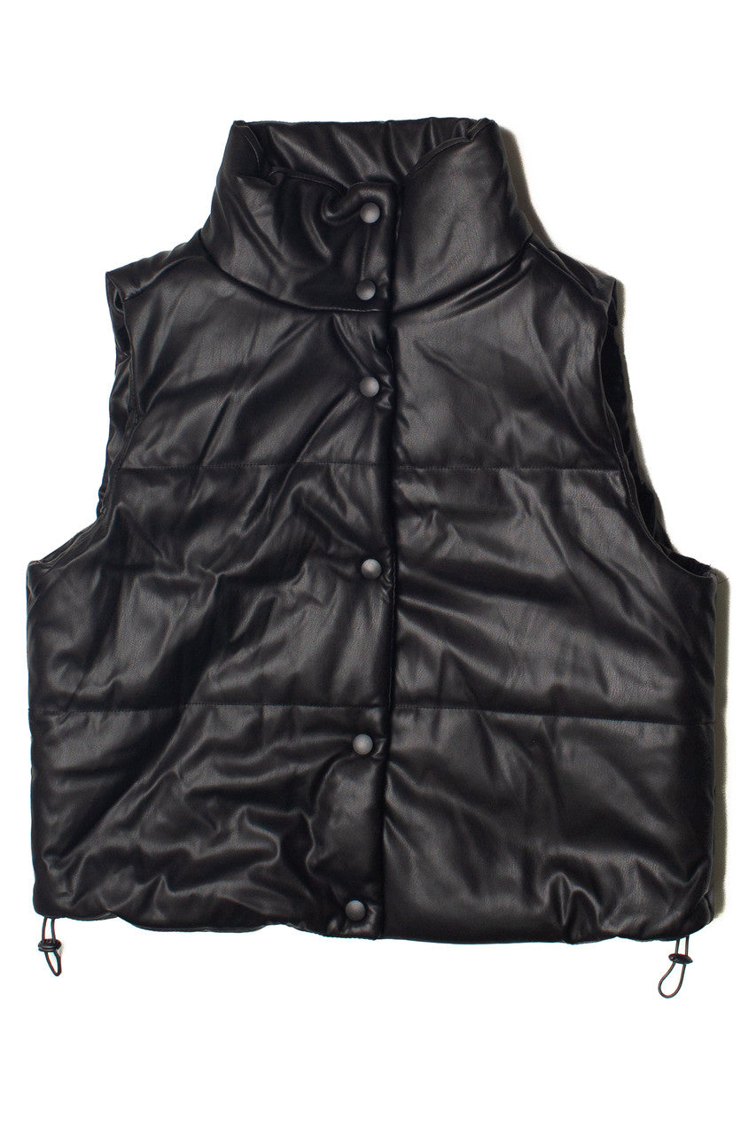 Black Snap Front Puffer Vest