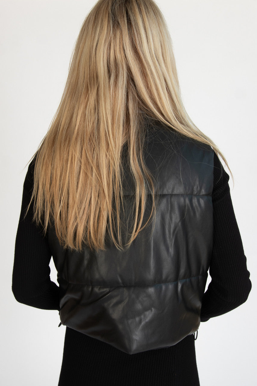 Black Snap Front Puffer Vest