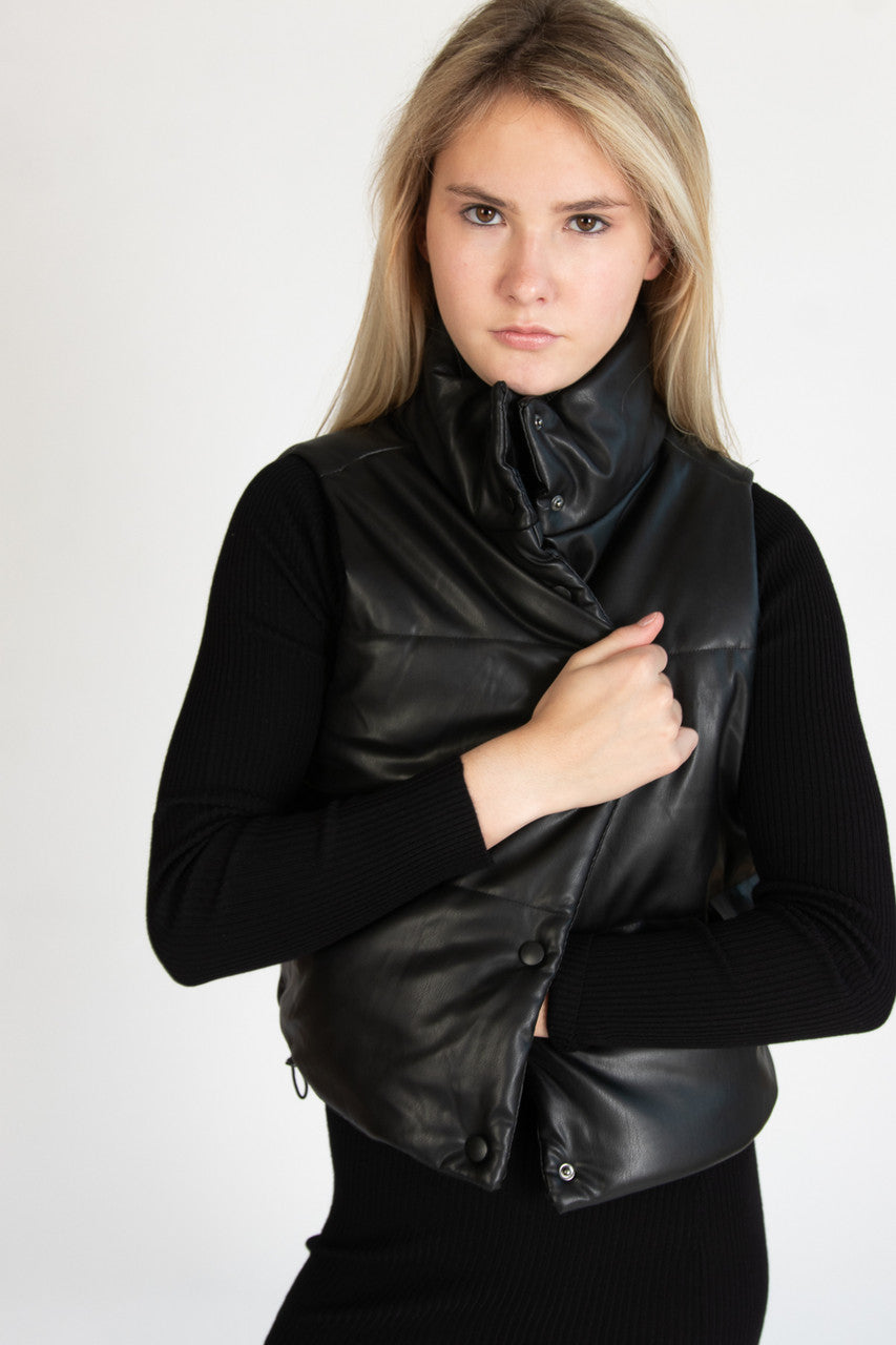 Black Snap Front Puffer Vest