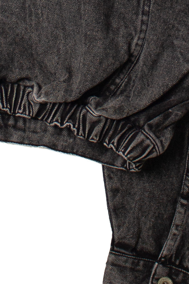 Black Cropped Acid Wash Denim Jacket