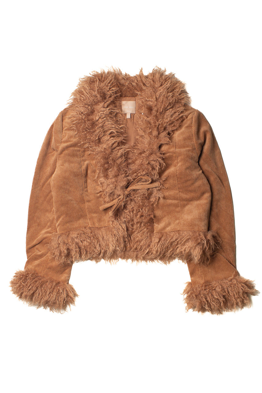 Faux Fur Trim Corduroy Jacket