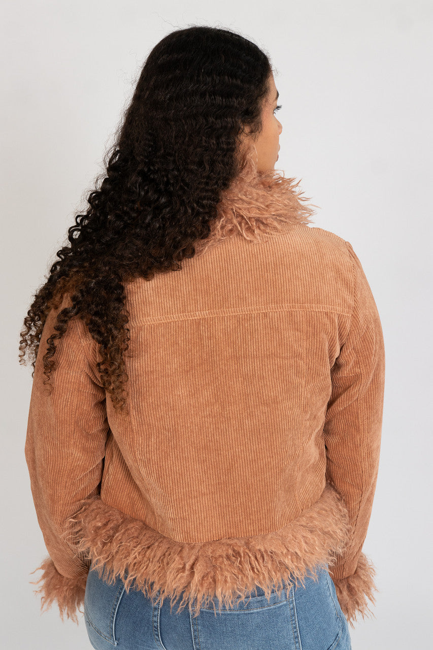 Faux Fur Trim Corduroy Jacket