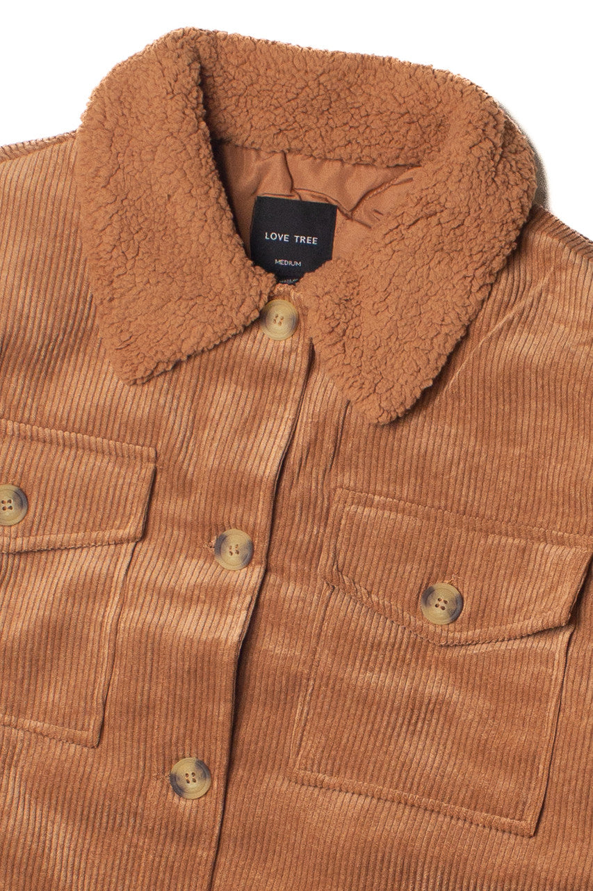 Sherpa Trim Corduroy Shacket