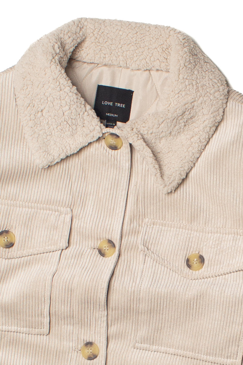 Sherpa Trim Corduroy Shacket