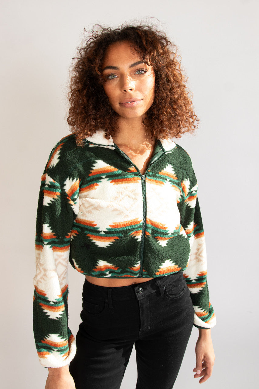 Geometric Print Sherpa Jacket