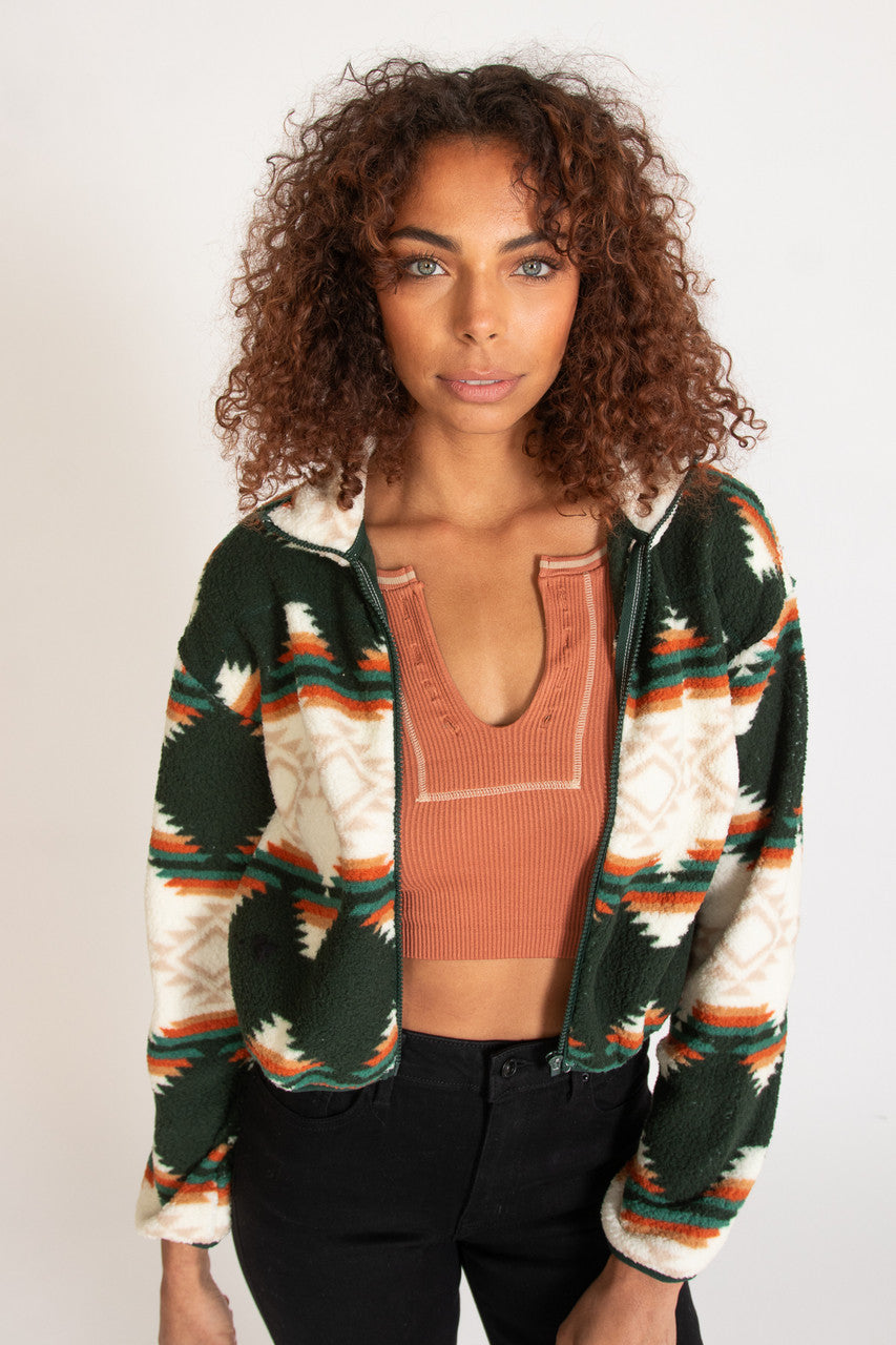 Geometric Print Sherpa Jacket