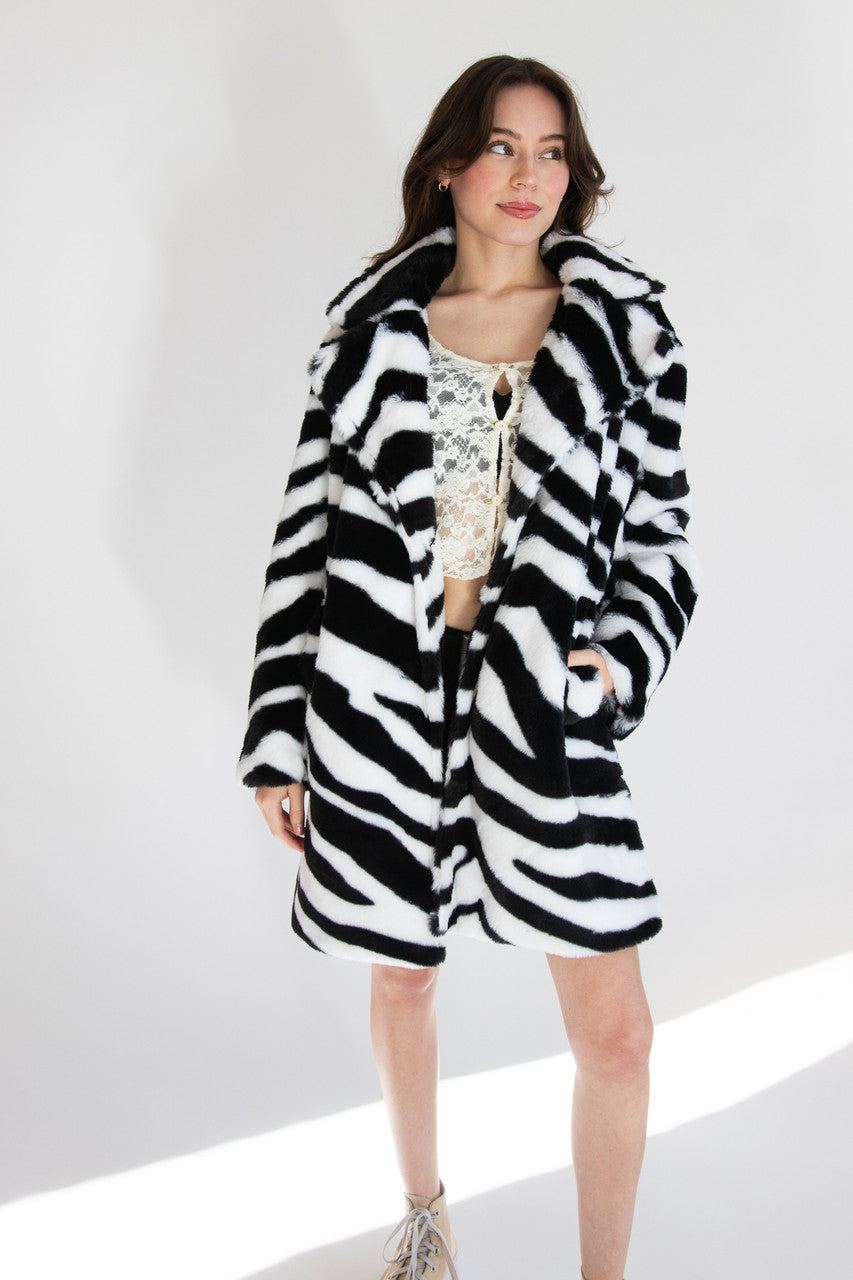 Faux Fur Zebra Coat