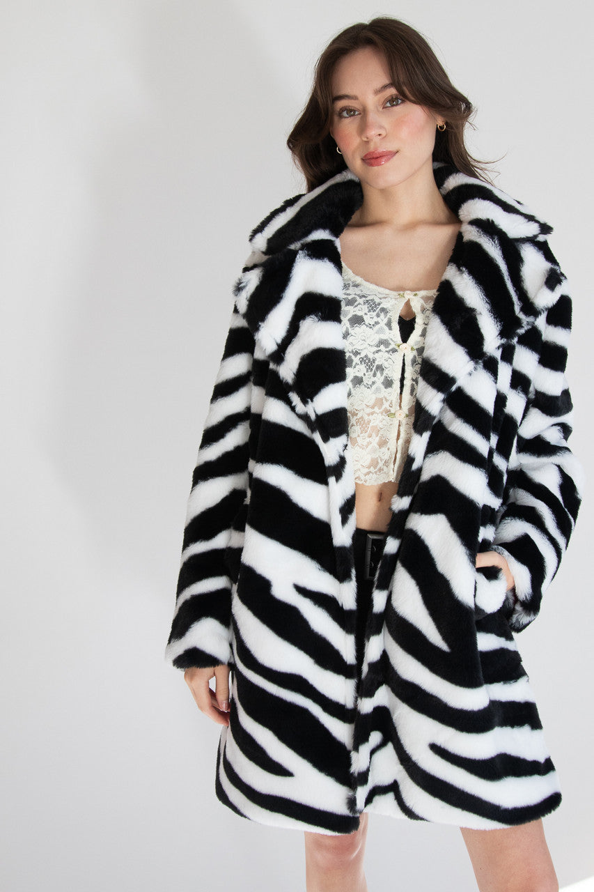 Faux Fur Knee Length Coat