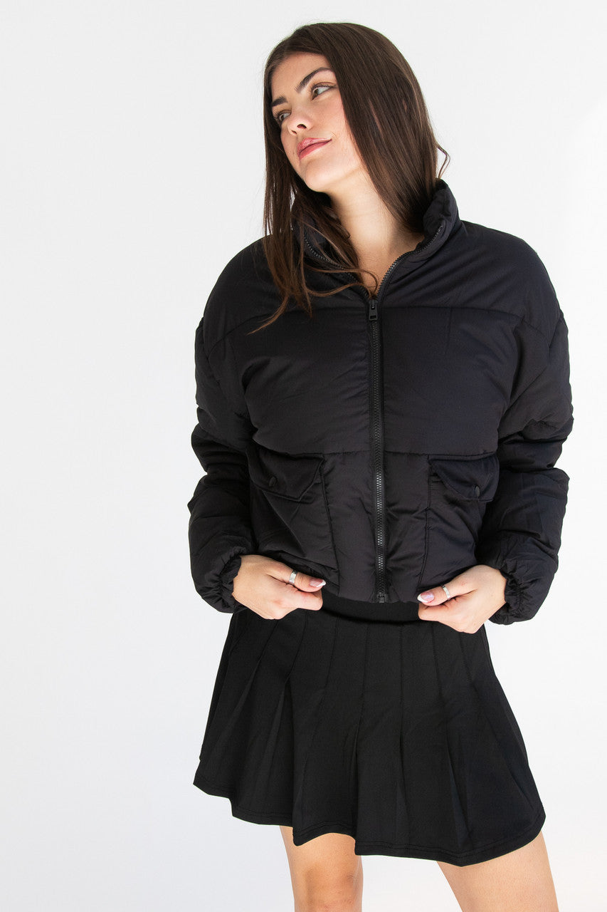 Stand Collar Cropped Puffer Jacket