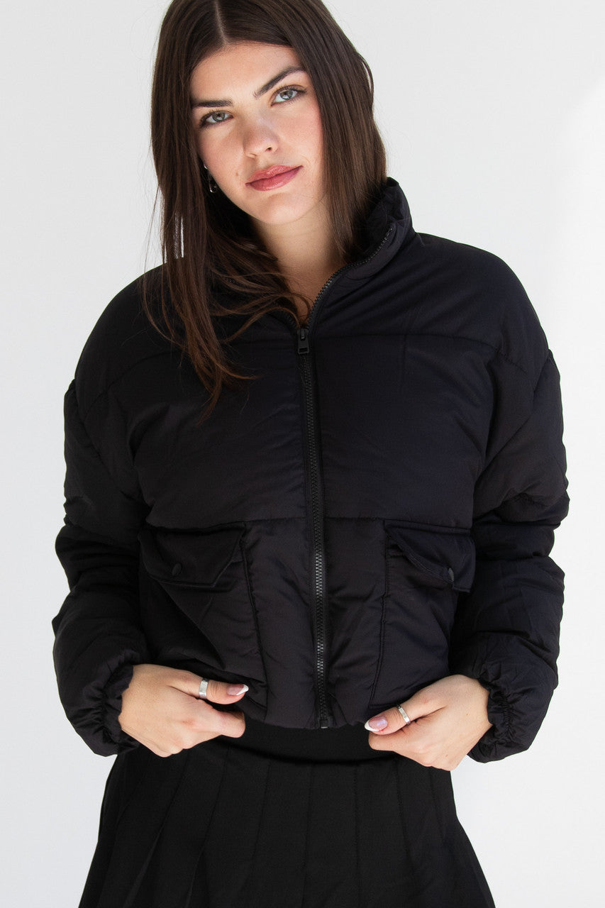 Stand Collar Cropped Puffer Jacket