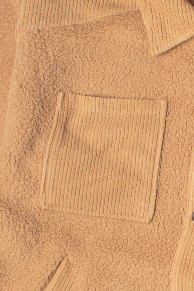 Camel Corduroy Trim Sherpa Jacket
