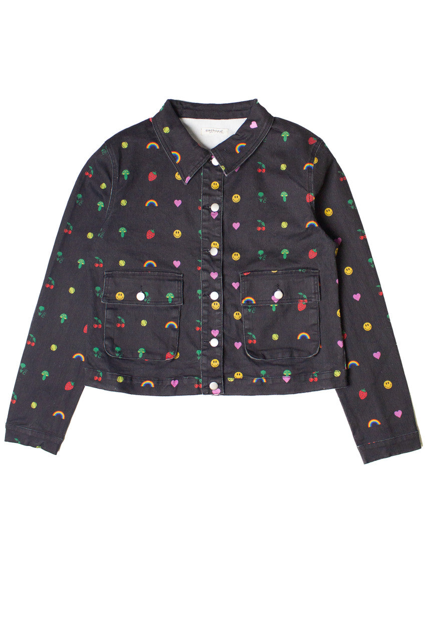 Nostalgic Sticker Print Denim Jacket