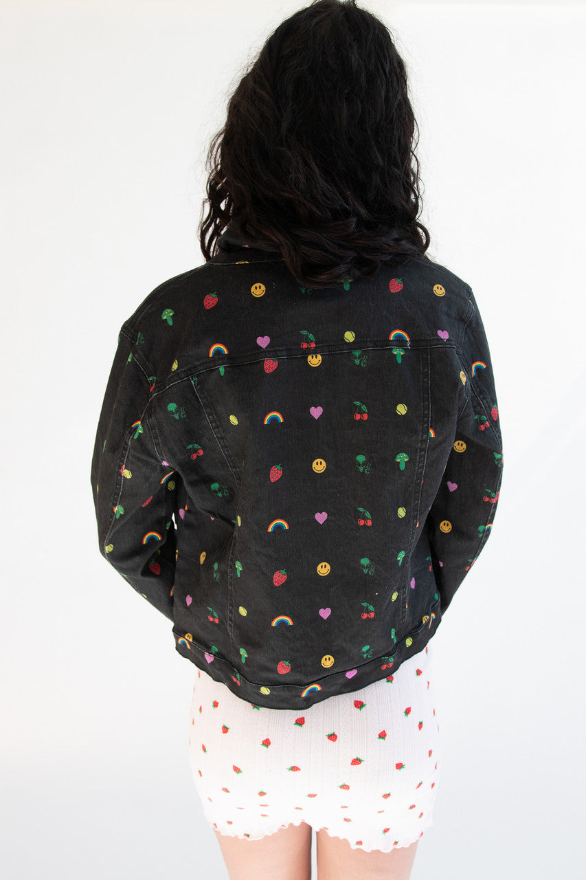 Nostalgic Sticker Print Denim Jacket