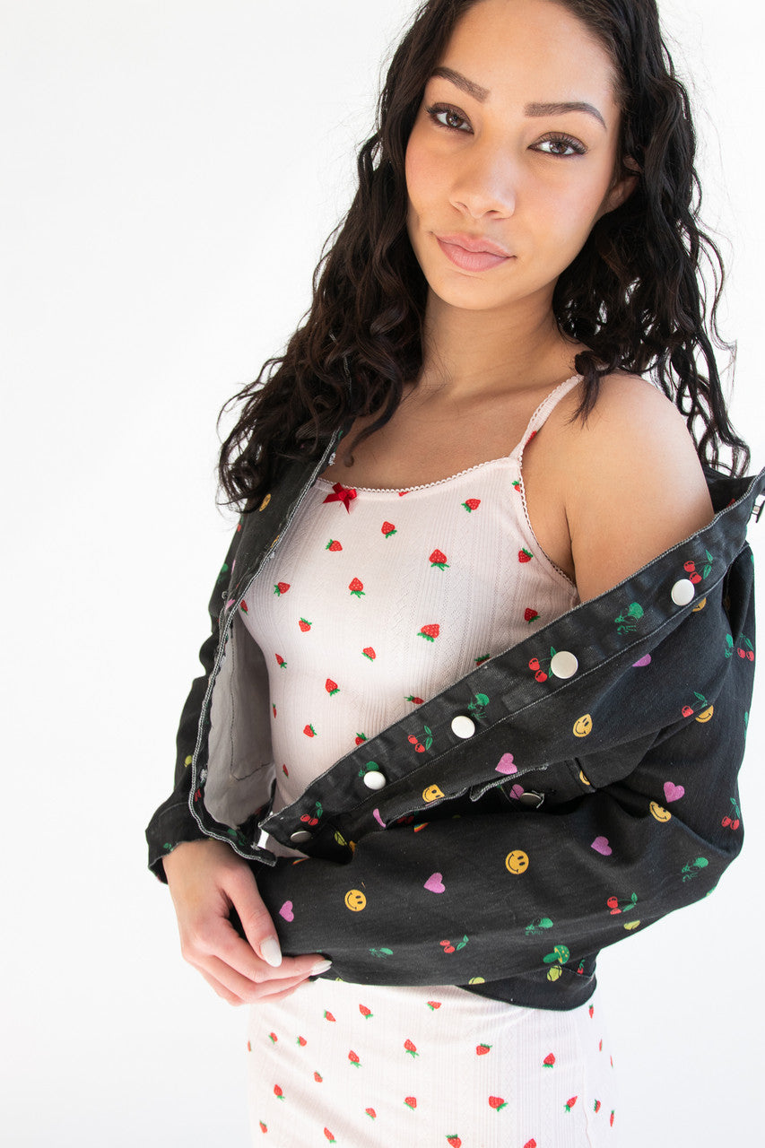 Nostalgic Sticker Print Denim Jacket