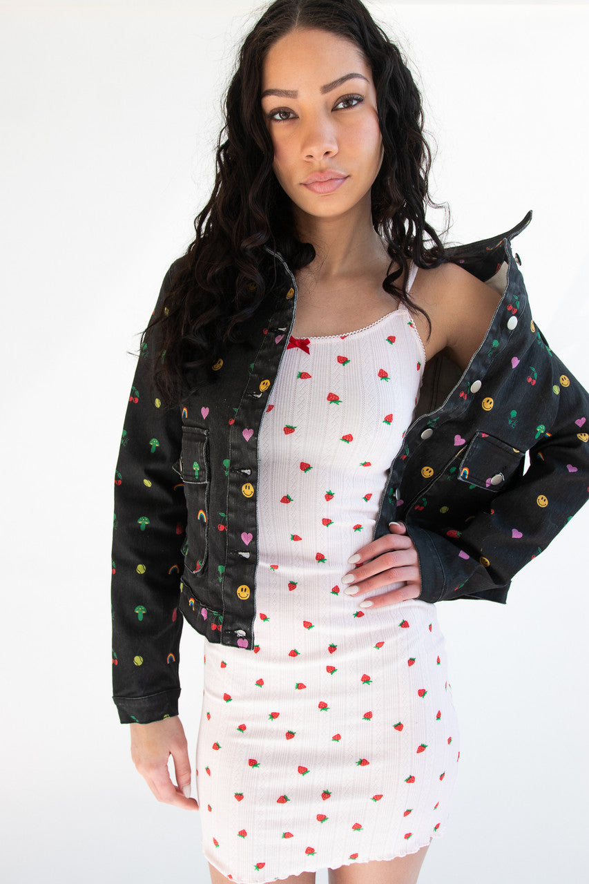 Nostalgic Sticker Print Denim Jacket