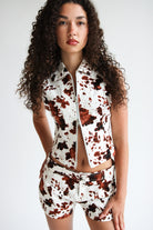 Double Zipper Cow Print Vest