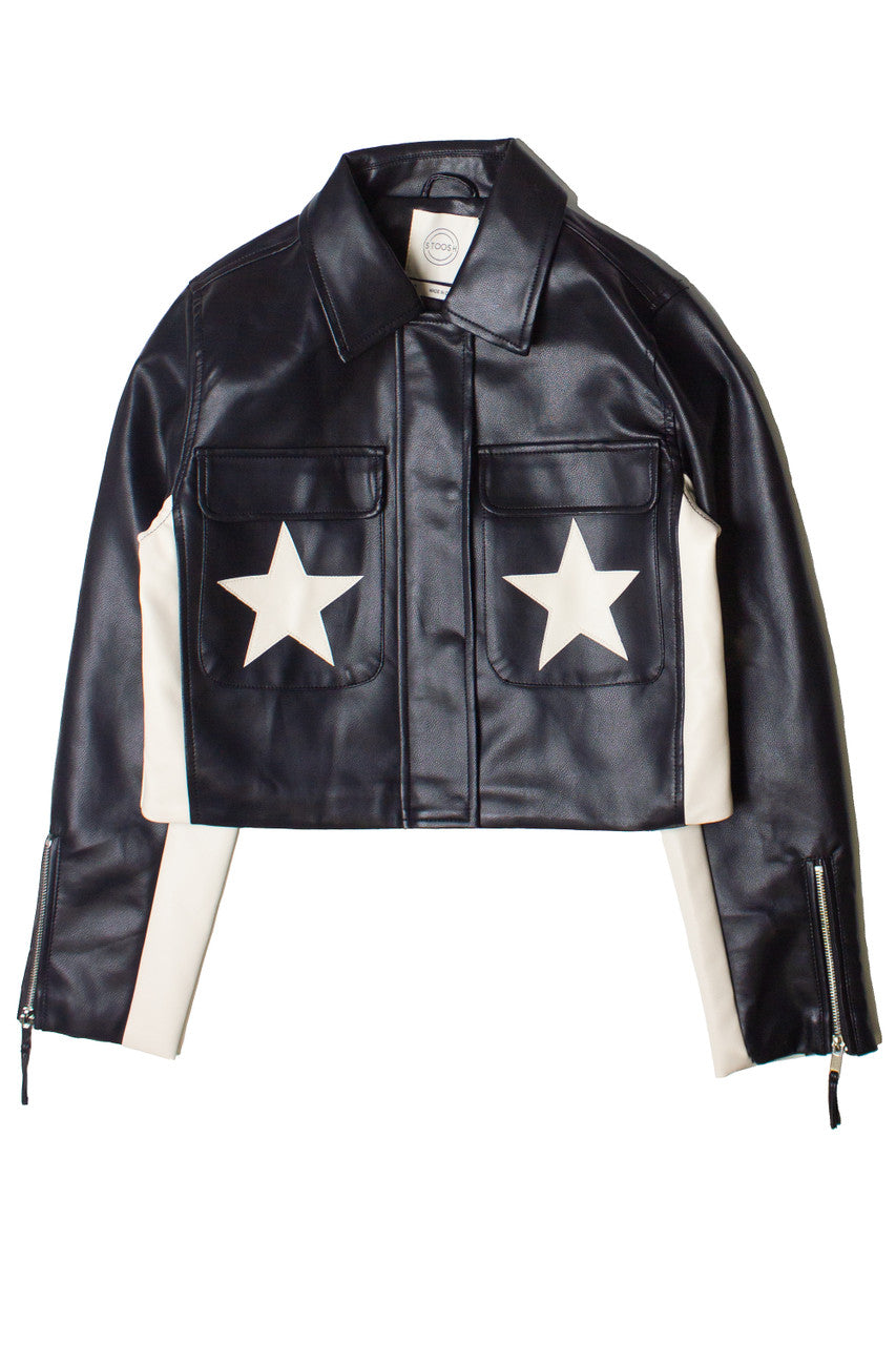 Pleather Star Patch Moto Jacket