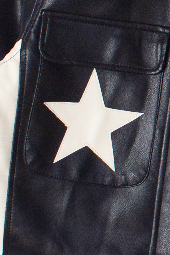Pleather Star Patch Moto Jacket