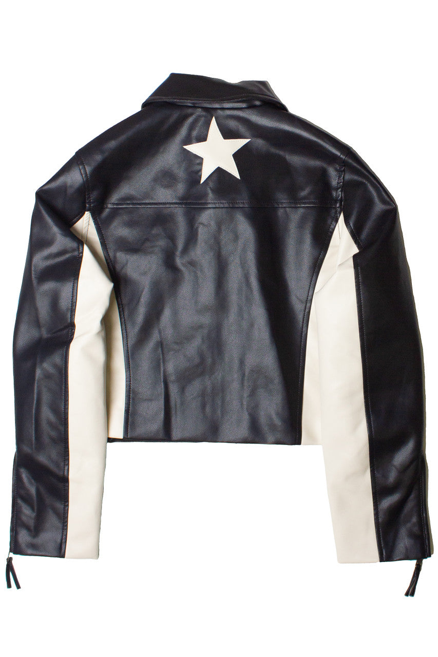 Pleather Star Patch Moto Jacket