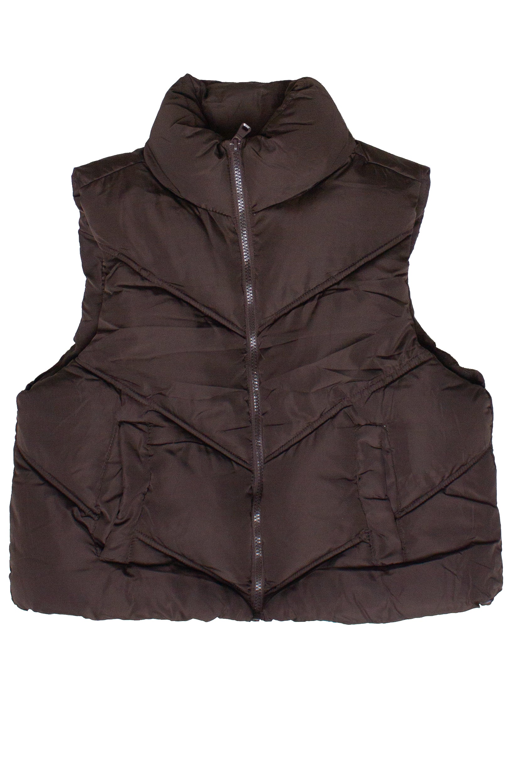 Chevron Puffer Vest - Brown