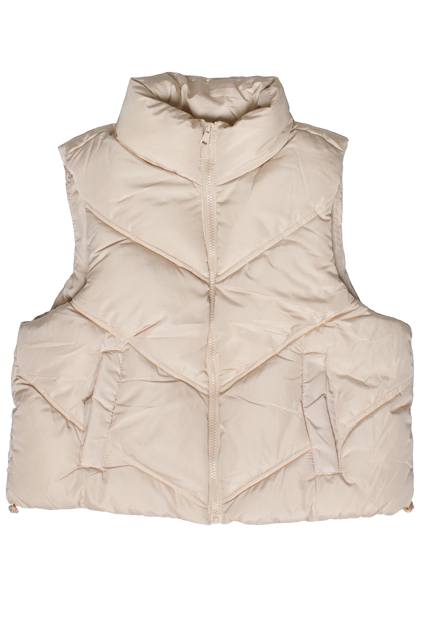 Chevron Puffer Vest - Beige